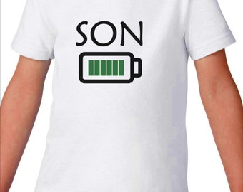 Toddler Kids - Son Full Battery T-Shirt - Gift For Boy - Tee Youth T Shirt - Fully Charged- Tired Parents - Kids Tee - Funny Shirt