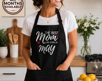 Best Mom Birth Month Apron, Personalized Birthday Gift, Kitchen Bib, Adjustable Pocket, Mother's Day Present, Custom