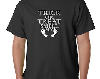 Trick Or Treat Smell My Feet T Shirt, Funny Halloween Costume Tee, Short Sleeve Crewneck, Mens Womens Graphic Shirt, Spooky Fall Party Top
