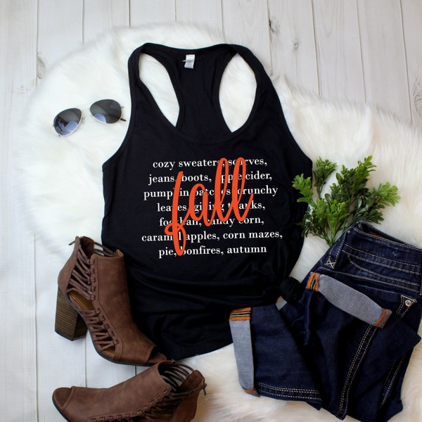 Tank Top - Celebrate Autumn: Bonfires, Apple Cider, and Corn Mazes - Stay Warm and Stylish with Our Fall Season Shirt - Racerback