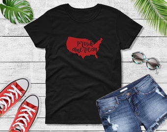 Proud American Shirt Women, 4th of July USA Tee, Patriotic Memorial Day Shirt, Fourth of July Outfit, America Crewneck, Gildan 5000L