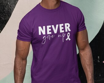 Never Give Up T Shirt, Epilepsy Awareness Shirt, Pancreatic Cancer, Cancer Survivor, Cancer Support, Cancer Sucks, Purple Cancer Ribbon