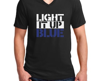 V-neck Men's - Light It Up Blue Shirt- Autism Dad T-Shirt - Autism Awareness T-Shirt - Autism Society Support Tee - Autistic Gift