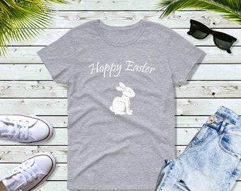 Women's - Hoppy Easter Shirt Women, Cute Bunny T-Shirt, Spring Graphic Tee, Easter Outfit, Bunny Lover Gift, Holiday Party Shirt