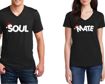 V-neck #2 - Soul Mate - Matching Tees - Christmas Shirts - Funny Couple T-Shirts - Womens Mens - Cute Holiday Tees - Gift Idea