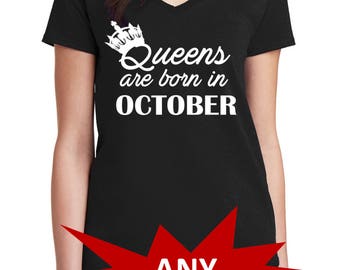 Queens Are Born in #2 Any Month Shirt, Birthday Gift for Women, Custom V-Neck Tee, Funny Crown T-Shirt, Semi-Fitted Top, Personalized Month