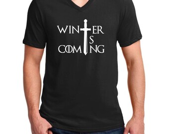 Men's V-neck Winter is Coming T-shirt Game of Thrones Tee T Shirt Christmas Gift
