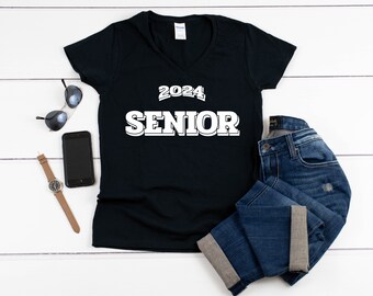 Womens V-neck - 2024 Senior T Shirt, Class Of 2024, Shirt For Adult, Crewneck, Graduation Gift, Senior 2024, New Grad Gift, High School