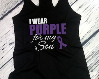 Women's Tank Top - I Wear Purple For My Son T Shirt, Purple Ribbon T-Shirt, Epilepsy, Pancreatic Cancer, Mental Health Awareness Support