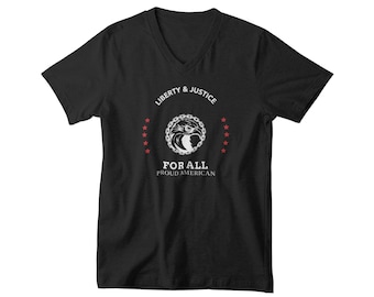 Mens V Neck Liberty Justice For All Shirt, Proud American Tee, Patriotic Shirt, American Flag T Shirt, Fourth Of July Shirt