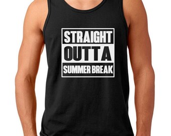 Straight Outta Summer Break Tank Top, Funny Back To School Shirt, Teacher Gift, College Shirt, School Supplies Shirt, Men's Summer Tee