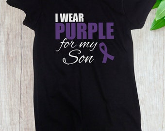 Women's I Wear Purple For My Son T Shirt, Purple Ribbon T-Shirt, Epilepsy, Pancreatic Cancer, Mental Health Awareness Support