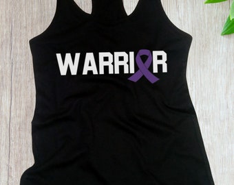 Warrior Tank Top Women, Purple Ribbon Support Shirt, Epilepsy Awareness, Pancreatic Cancer Fighter, Racerback Tee, Strong Survivor Gift