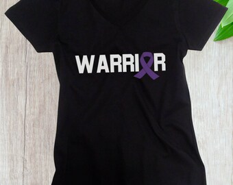 Womens V-neck - Warrior Shirt - Purple Ribbon T-Shirt - Epilepsy Warrior-  Pancreatic Cancer Awareness Month - Support Tee - Women's