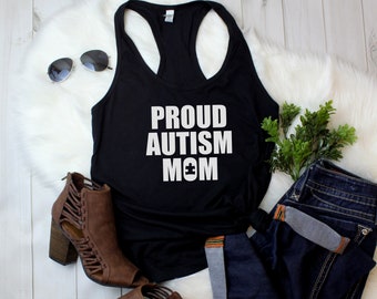 Tank Top - Proud Autism Mom T Shirt, Gift for Mom, Autism Awareness Day, Autism Puzzle Piece, Mothers Day, Racerback