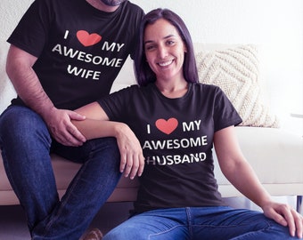 I Love My Awesome Wife Husband T-shirt - Valentine's Day Gift - Funny Couple Shirts SET