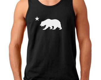 Men's Tank Top - California Republic Shirt - Flag Bear And Star Tee - CALI Bear T-Shirt - California Flag Bear Logo