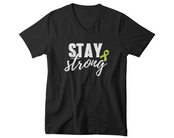 Mens V Neck Stay Strong Shirt, Mental Health Awareness Tee, Anxiety Depression Support, Suicide Prevention Shirt, Lime Ribbon Gift