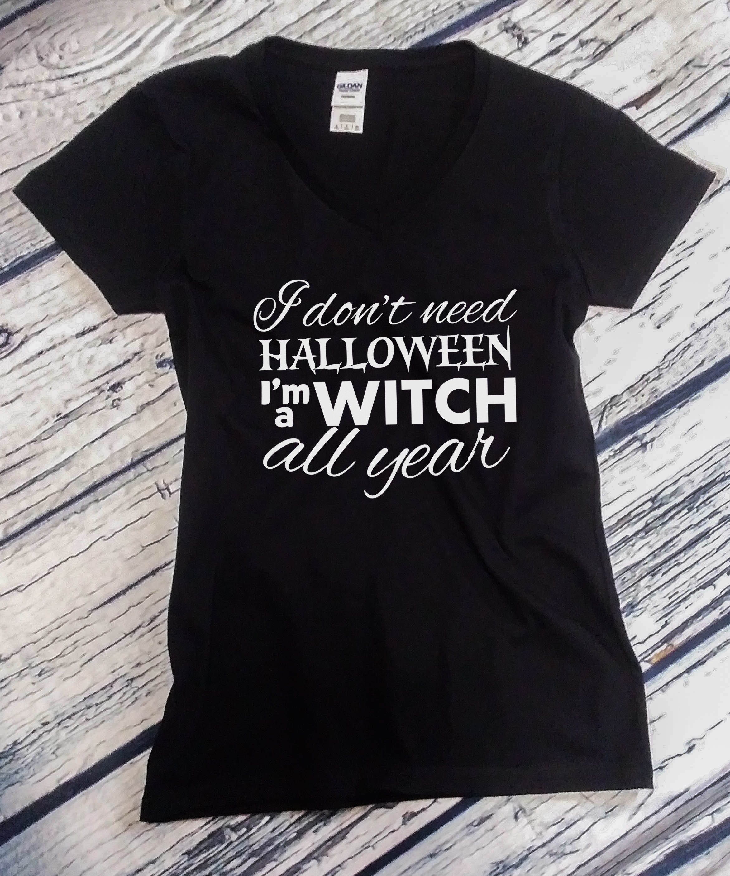 Halloween Ladies V-neck Don't Mess With Me I'm a Witch Tee Shirt Funny Costume