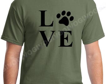 Men's Love Dog Cat Paw T Shirt Animal Lover Tee T-shirt I Love Pet Rescue Short Sleeve