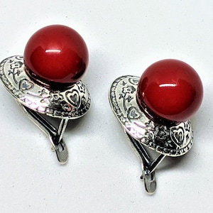 Italian Coral Silver Engraved Dangly Earrings