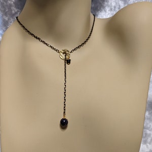 Black Gold Layered Choker Necklace Girlfriend Gift, Onyx gemstone Lariat Necklace, Dainty Black Y Necklace Lariat, bestfriend gift