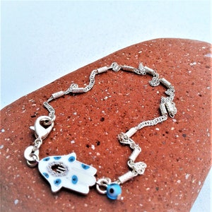 Hamsa Hand Anklet Bracelet Silver