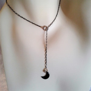 Black crescent moon lariat y necklace, gift for bestfriend, moon phase gift for girlfriend, star necklace, layered necklace gift for her