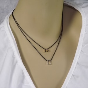 Dainty geometric black gold layered necklace set unique gift for women, double necklace gift for girlfriend, layering necklace set her gift