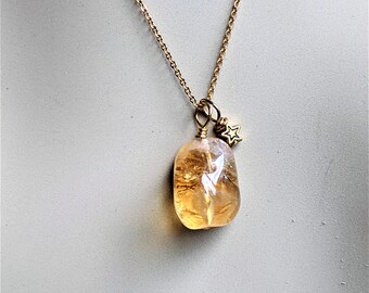 Healing gold citrine pendant on 14K gold plated chain