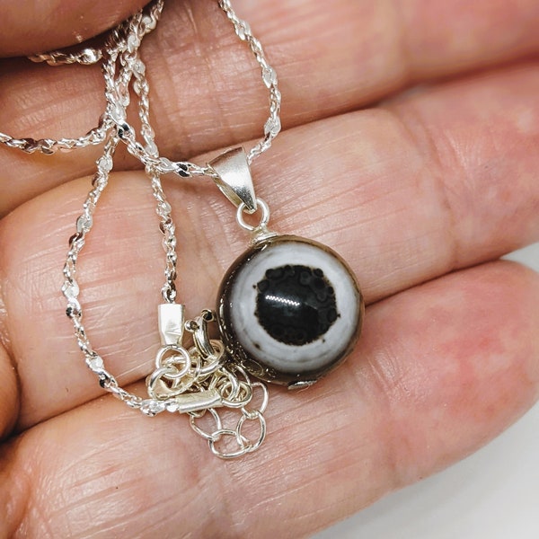 Eye Agate Sterling Silver Necklace Pendant, Eye Agate Necklace, Evil Eye Pendant, Evil Eye Necklace, Protective Gift for Her, for Him