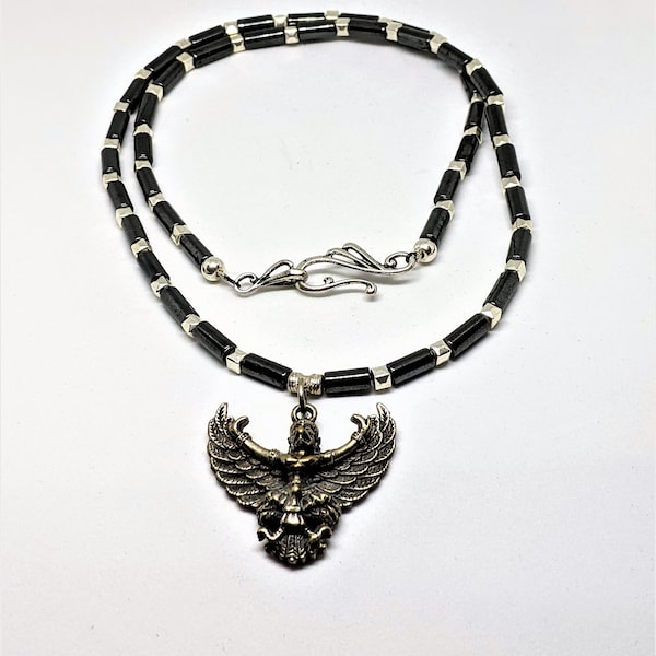 Bronze Phoenix Black Hematite Vintage Necklace