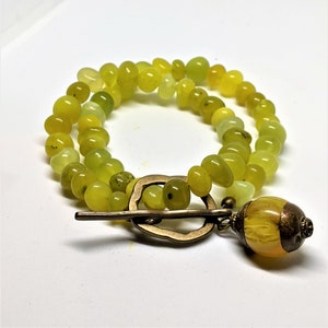 Peridot Crystal Double Wrap Bracelet with Vintage Tibetan Bead, Bracelet for Men or Women, Necklace Bracelet, Christmas Gift