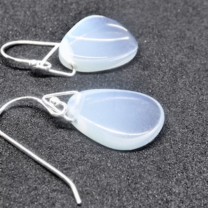 Sterling silver white opal drop earrings, birthstone earrings for girls woman