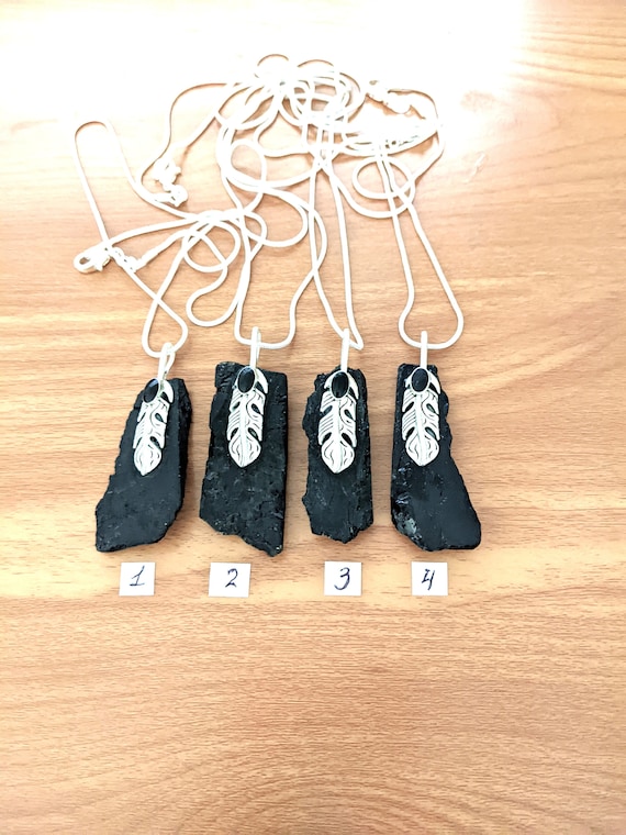 Collier pendentif en argent tourmaline noire homme, femme, collier
