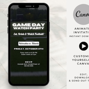 Animated Football Watch Party Invitation, Digital Football Party invite, Canva Template, Text invitation Party, Footballparty