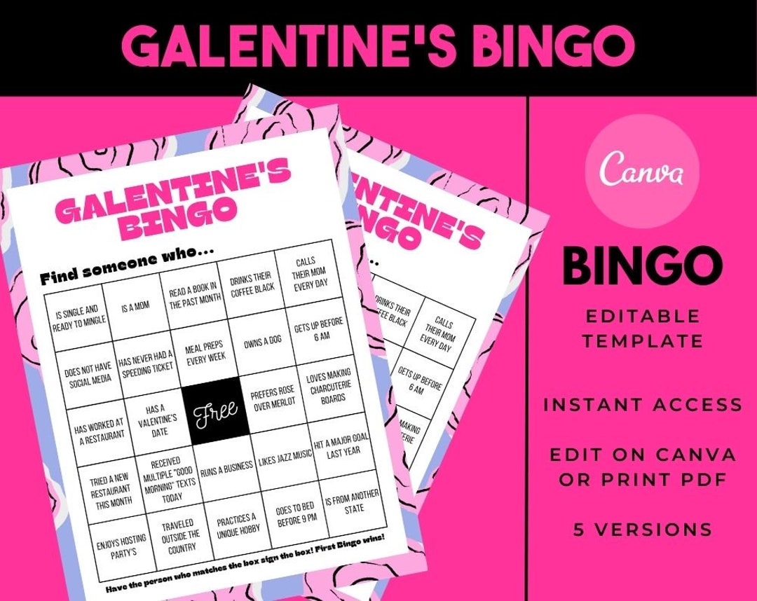 Galentine's Bingo Editable Template Networking/party/event Game