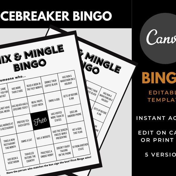 Networking Bingo Editable Template - Office/Party/Event Game - Instant Download - Printable Games - Fun Icebreaker Activity - Work Party