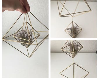 Geometric Octahedron Himmeli - Hanging Mobile - Coffee Table Decor - Minimalist Orb - Brass Cube - Air Plant Holder - Wedding Centerpiece