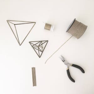 DIY Kit & Pattern: Geometric Tetrahedron Himmeli - Triangular Pyramid - Coffee Table Decor - Minimalist Brass Dome - Airplant Mobile