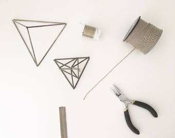 DIY Kit & Pattern: Geometric Tetrahedron Himmeli - Triangular Pyramid - Coffee Table Decor - Minimalist Brass Dome - Airplant Mobile