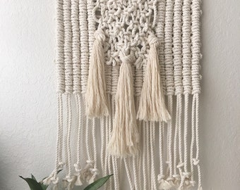 Large Loopy Square Macramé Wall Hanging with Tassel Detail // Fiber Art // Bedroom Wall Art // Office Decor // Boho // Minimalist