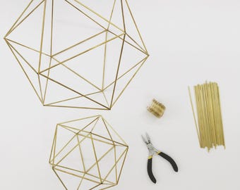 DIY Kit & Pattern: Geometric Icosahedron Himmeli - Wedding Centerpiece - Coffee Table Decor - Minimalist Orb Brass Sphere - Airplant Mobile