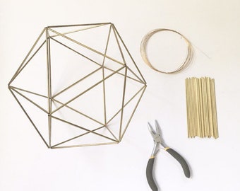 DIY Kit & Pattern: Geometric Icosahedron Himmeli - Wedding Centerpiece - Coffee Table Decor - Minimalist Orb Brass Sphere  - Airplant Mobile