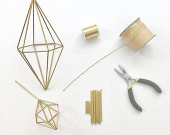 DIY Kit & Pattern: Geometric Hexagonal Bipyramid Himmeli - Holiday Ornament - Coffee Table Decor - Minimalist Brass Orb  - Airplant Mobile