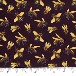 Half Yard Bumble Bees on Black 100% Cotton Fabric