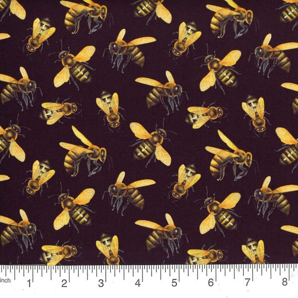 Half Yard Bumble Bees on Black 100% Cotton Fabric