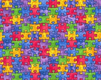Mezzo metro di consapevolezza dell'autismo/pezzi di puzzle multicolori/puzzle 100% tessuto di cotone