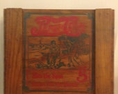 Vintage Pepsi Cola Wood Advertisement 5 Cent Down On The Beach Wood Crate Lid Soda Pop Collectible RARE