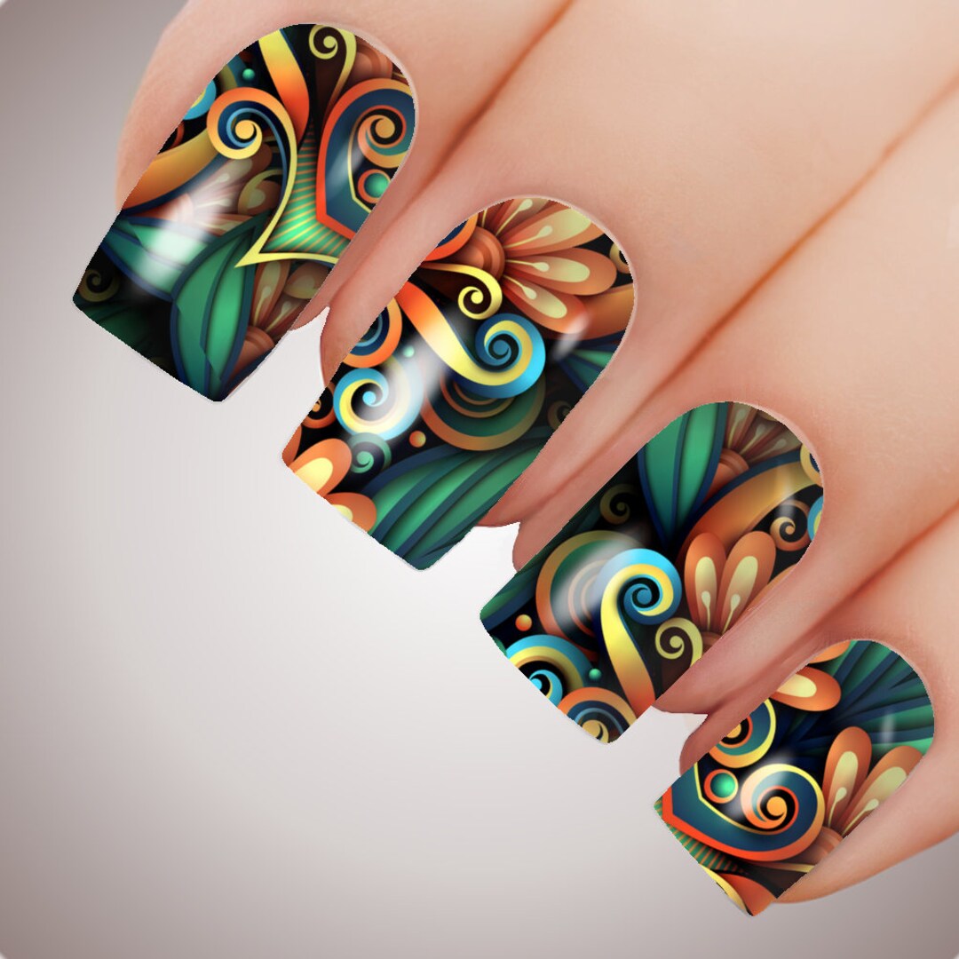 ABSTRACT Full Cover Nail Decal Art Water Slider Transfer - Etsy